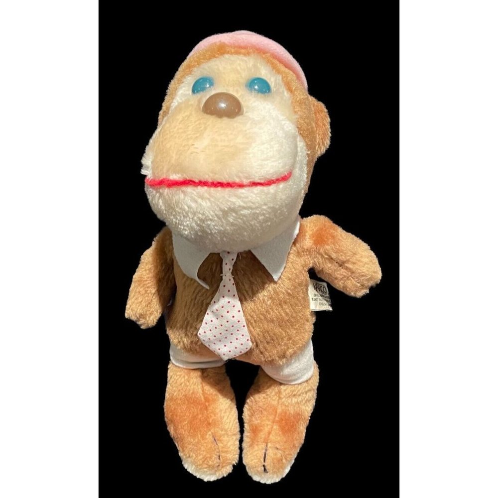Vtg Nanco Plush Felix Monkey Stuffed Pink Hat Necktie Hard To Find Rare 1987
